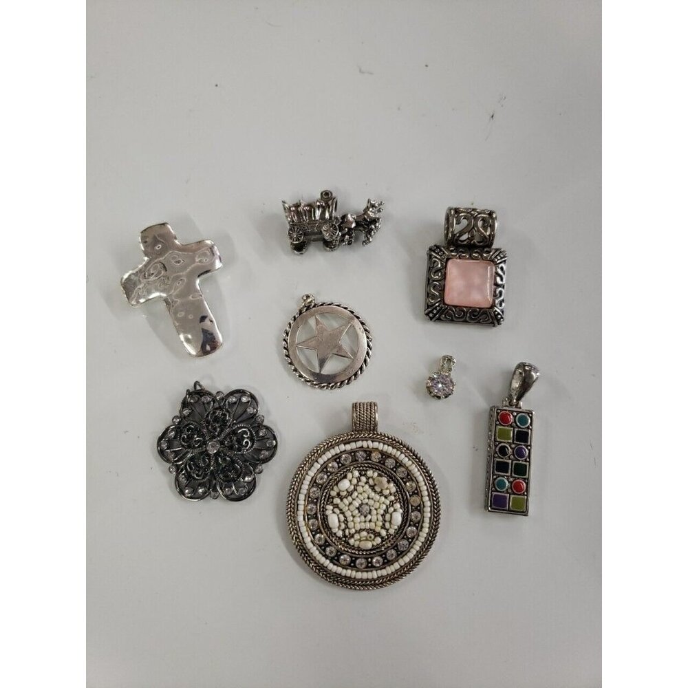 Vintage To Now Pendant Lot Of 8 Silver Tone Only 1 Marked BEST, No Others Marked